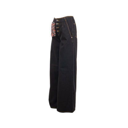 Chanel 22a size 38 Wide-Leg Denim Pants Black