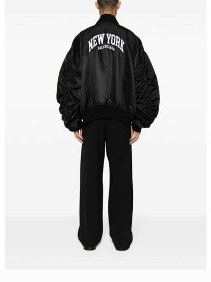 Luxury Balenciaga Trending 2025 New York Embroidery Bomber Jacket Black