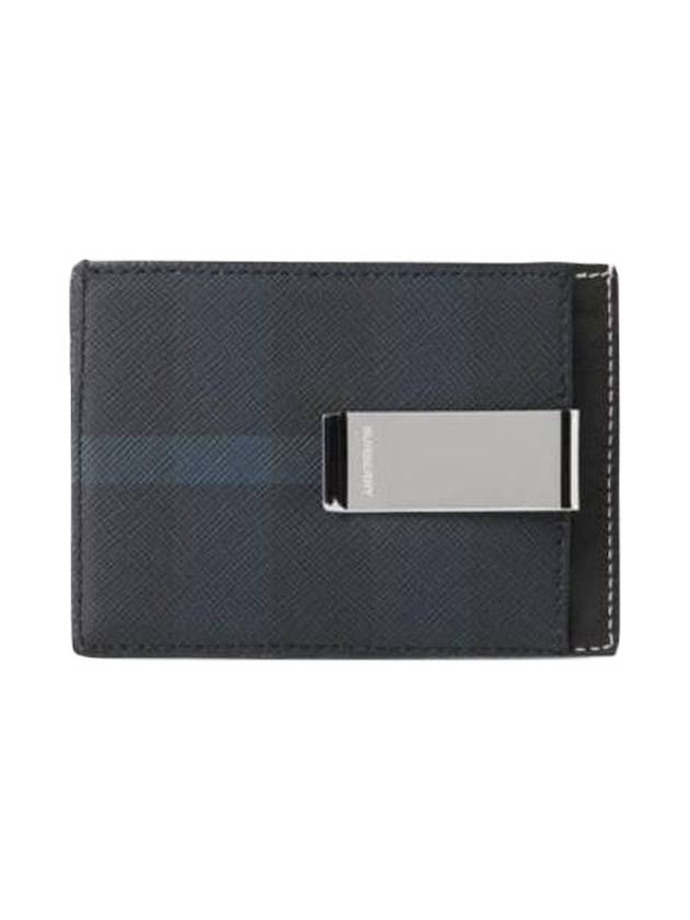 Luxury Burberry Check Print Money Clip Card Wallet Navy