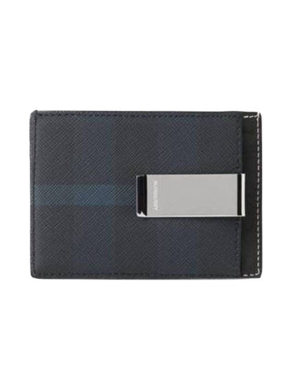 Luxury Burberry Check Print Money Clip Card Wallet Navy