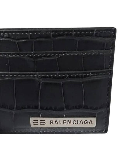 Luxury Balenciaga Trending 2025 BB Logo Metal Tab Crocker Card Wallet Drak Grey
