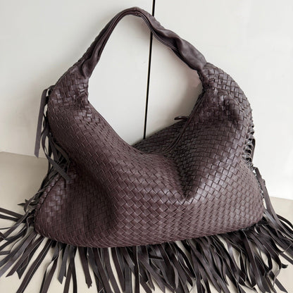 Bottega Veneta Veneta Fringed Hobo Maxi Dark Chocolate Brown 51cm Lambskin Leather Removable Fringes