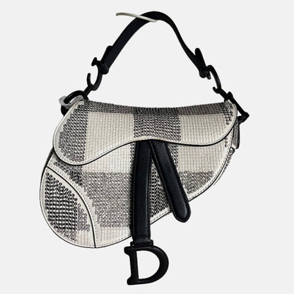 Dior Saddle Mini Beaded Black and White checkered Pattern