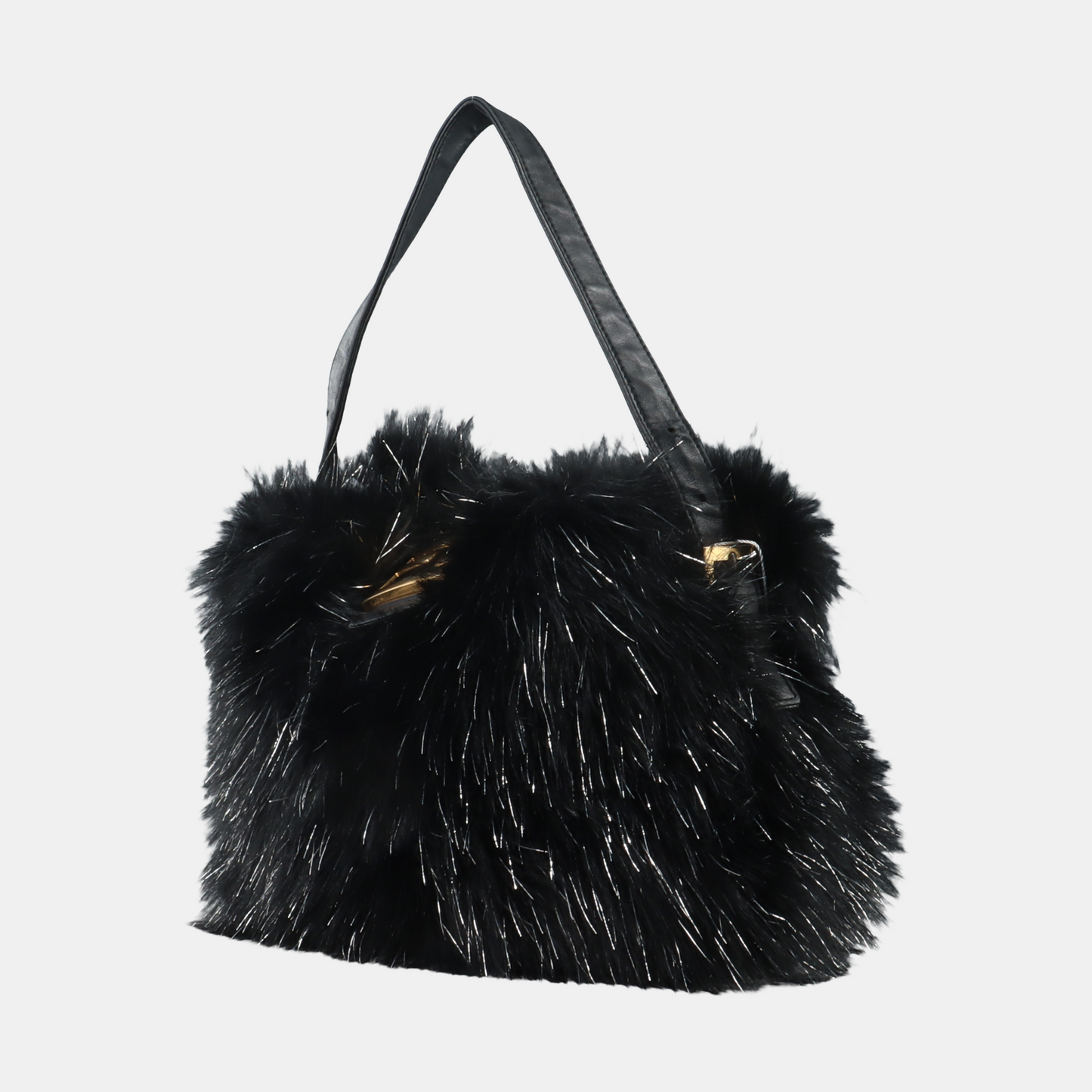 Fendi Baguette Black Furry Pink Interior Shoulder Bag