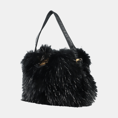 Fendi Baguette Black Furry Pink Interior Shoulder Bag