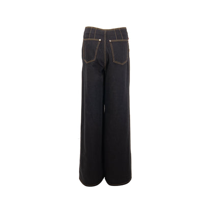Chanel 22a size 38 Wide-Leg Denim Pants Black