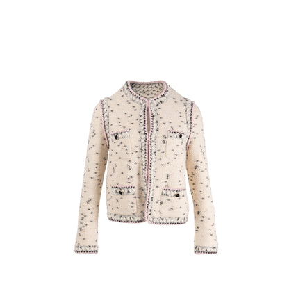 Chanel Size 38 21A Jacket Cashmere/Wool Ecru/Black/Gold/Pink