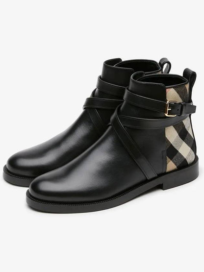 Luxury Burberry House Checked Leather Chelsea Boots Black