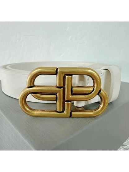 Luxury Balenciaga Trending 2025 BB Buckle Belt White