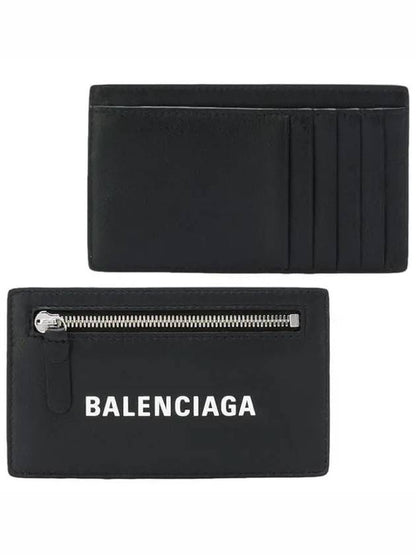 Luxury Balenciaga Trending 2025 Logo Leather Card Wallet Black