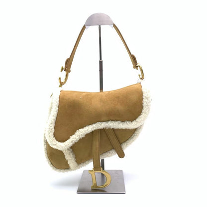 Dior Saddle 2020 Shoulder Bag Shearling Brown and While