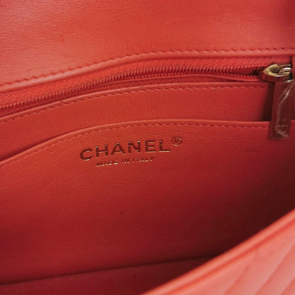 Chanel Classic Flap Square 2019 Coral Orange Chevron Lambskin Leather Bag