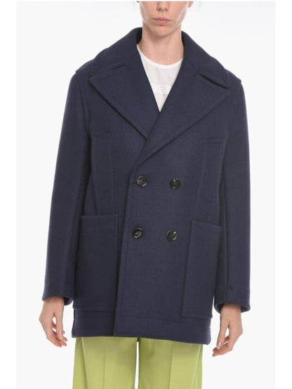 Luxury Bottega Veneta Wool Double Coat Navy