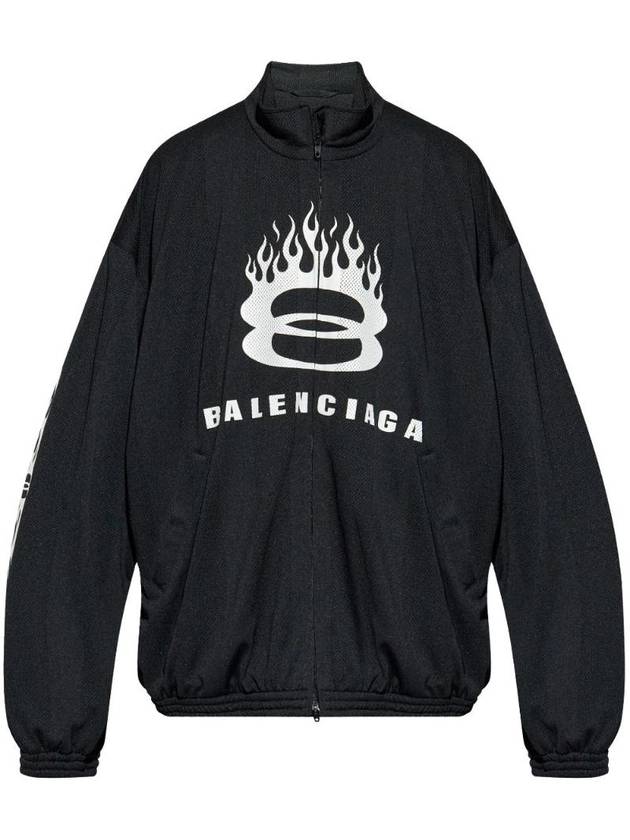 Luxury Balenciaga Trending 2025 Flame Print Zip-Up Jacket Black