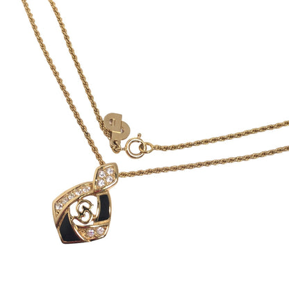 Dior Necklace Gold Plated Gold / Black Necklace Gold Plated CD logo Rhinestone Women