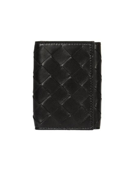 Luxury Bottega Veneta Intrecciato Continental Leather Half Wallet Black