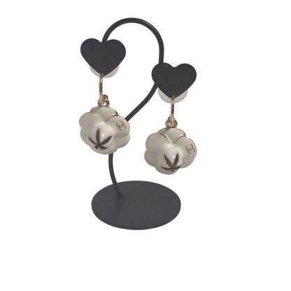 CHANEL Pierce metal White gold Hoop earring COCO Mark 02P Camelia Women