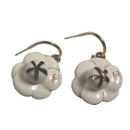 CHANEL Pierce metal White gold Hoop earring COCO Mark 02P Camelia Women