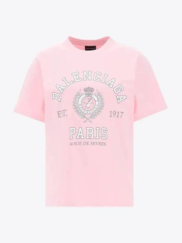 Luxury Balenciaga Trending 2025 College 1917 Print Short Sleeve T-Shirt Pink