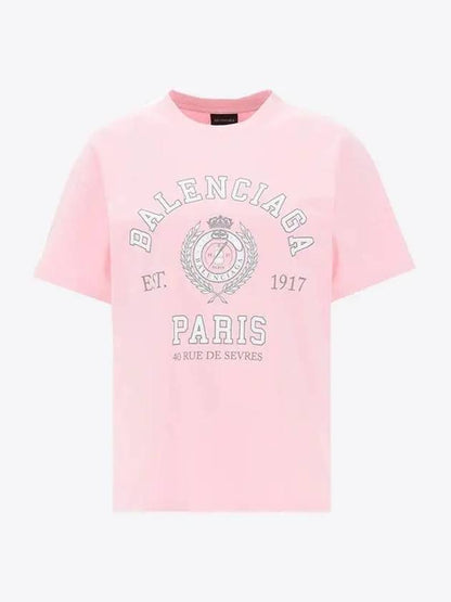 Luxury Balenciaga Trending 2025 College 1917 Print Short Sleeve T-Shirt Pink