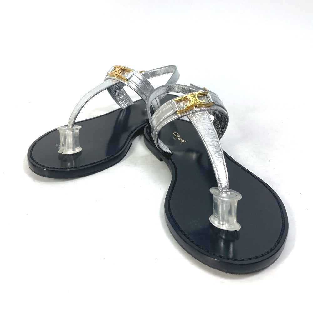 CELINE Sandals leather Silver triomphe tongs Women 36