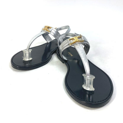 CELINE Sandals leather Silver triomphe tongs Women 36
