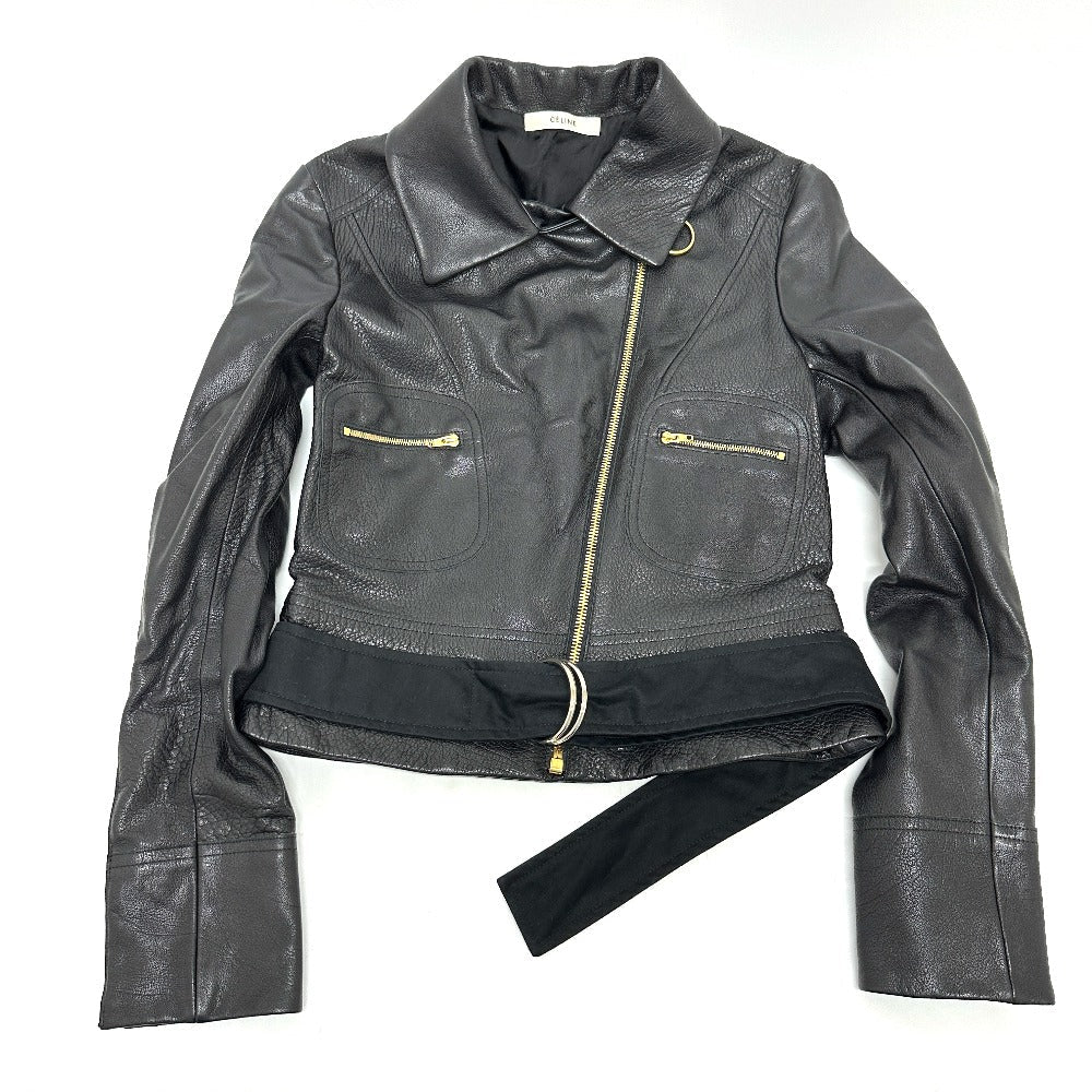 CELINE Riders jacket Leather, Cotton black Women 34