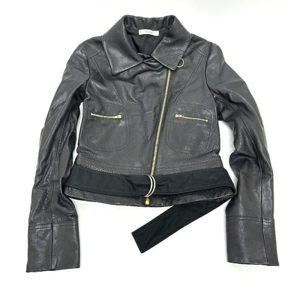 CELINE Riders jacket Leather, Cotton black Women 34
