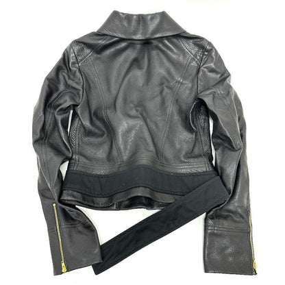CELINE Riders jacket Leather, Cotton black Women 34
