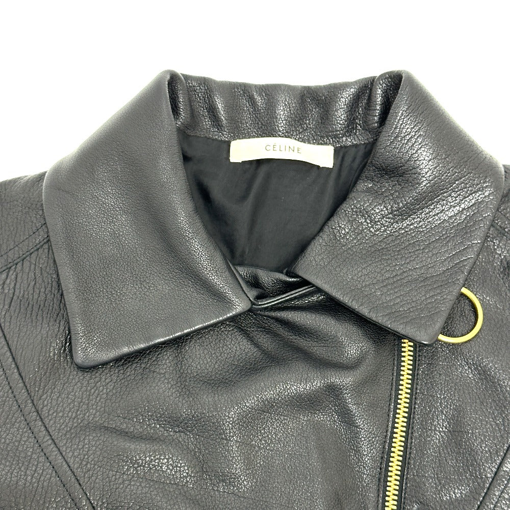 CELINE Riders jacket Leather, Cotton black Women 34
