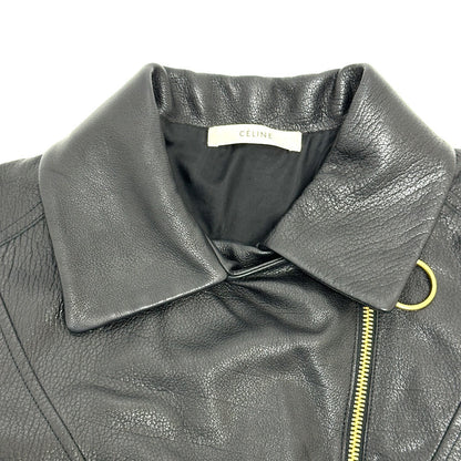 CELINE Riders jacket Leather, Cotton black Women 34