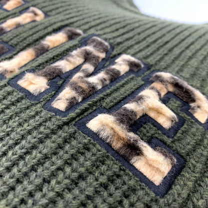 CELINE sweater 2AB97 wool khaki logo Leopard Pattern mens L