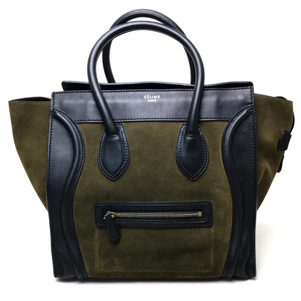 CELINE Tote Bag 165213 Suede / leather khaki Luggage mini shopper Women