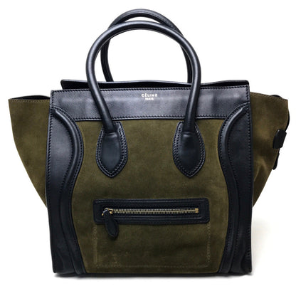 CELINE Tote Bag 165213 Suede / leather khaki Luggage mini shopper Women
