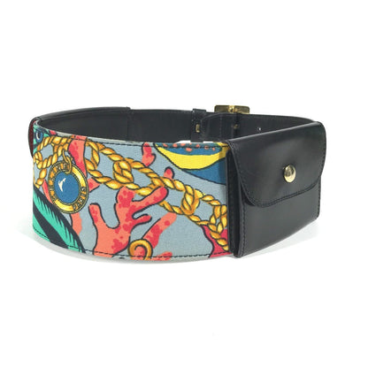 CELINE belt Leather, Silk black Vintage Wide Belt Scarf Pattern Women 65