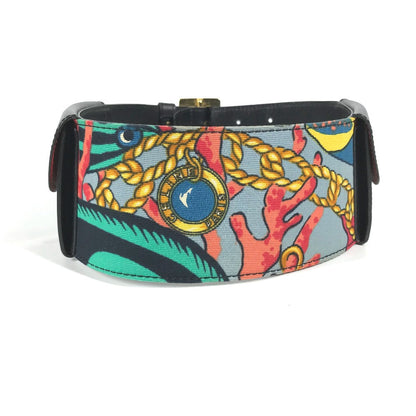 CELINE belt Leather, Silk black Vintage Wide Belt Scarf Pattern Women 65