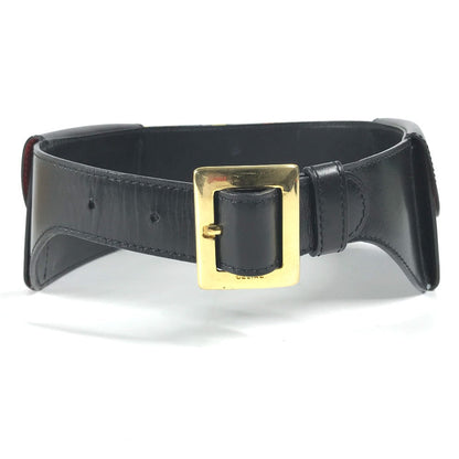 CELINE belt Leather, Silk black Vintage Wide Belt Scarf Pattern Women 65