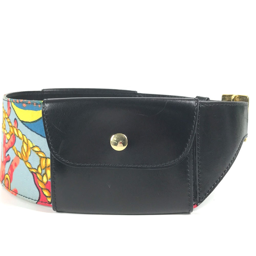 CELINE belt Leather, Silk black Vintage Wide Belt Scarf Pattern Women 65