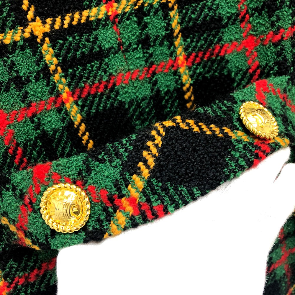 CELINE Jacket tweed Green/Yellow/Red/Black Vintage Check Macadam Button Jacket Outerwear Apparel Women 44