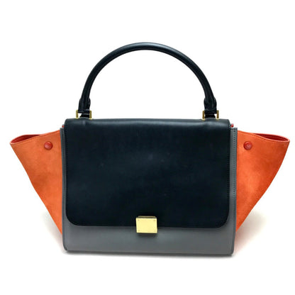 CELINE Shoulder Bag Suede leather Gray x black x orange 2WAY handbag Women