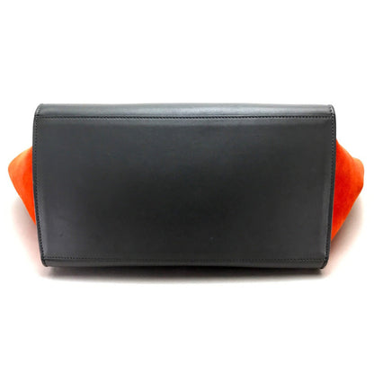CELINE Shoulder Bag Suede leather Gray x black x orange 2WAY handbag Women