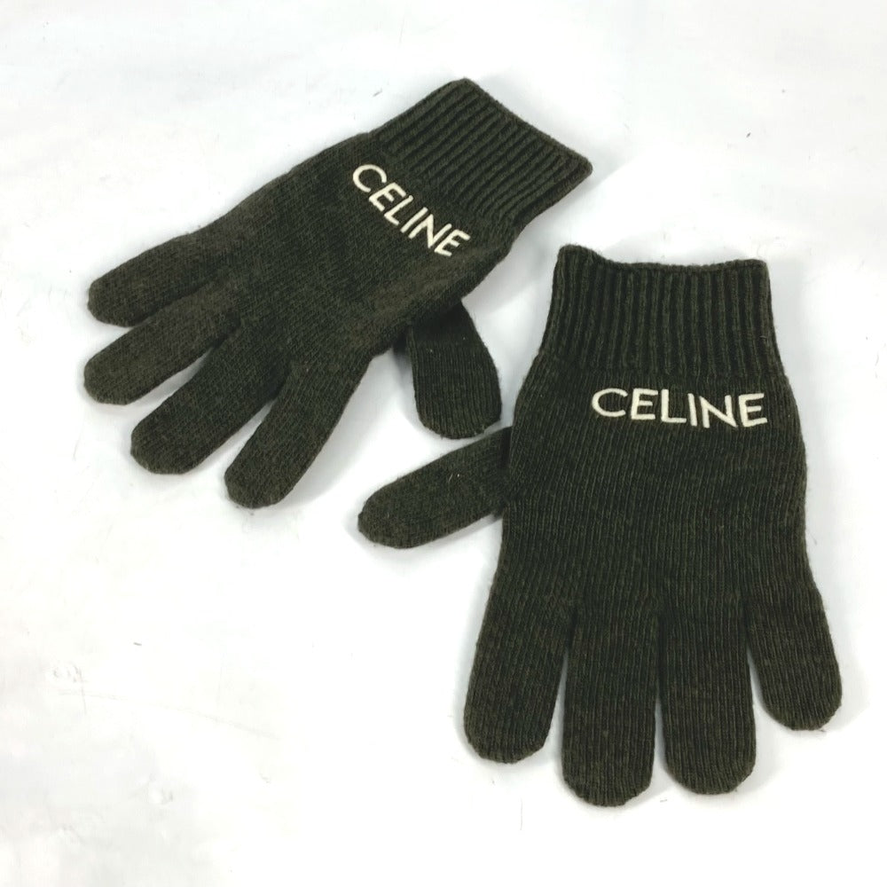 CELINE Glove 2AC55588S wool khaki logo embroidery mens S