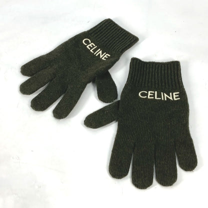 CELINE Glove 2AC55588S wool khaki logo embroidery mens S