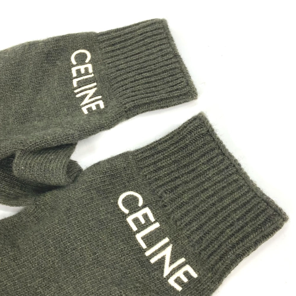CELINE Glove 2AC55588S wool khaki logo embroidery mens S
