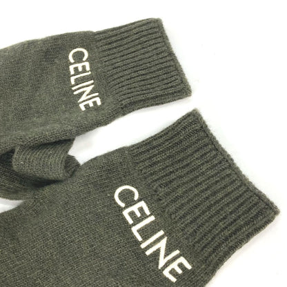 CELINE Glove 2AC55588S wool khaki logo embroidery mens S