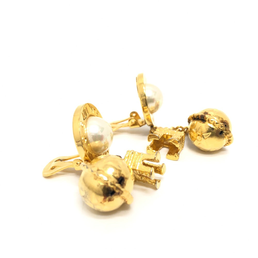 CELINE Earring metal gold Circle logo fake pearl