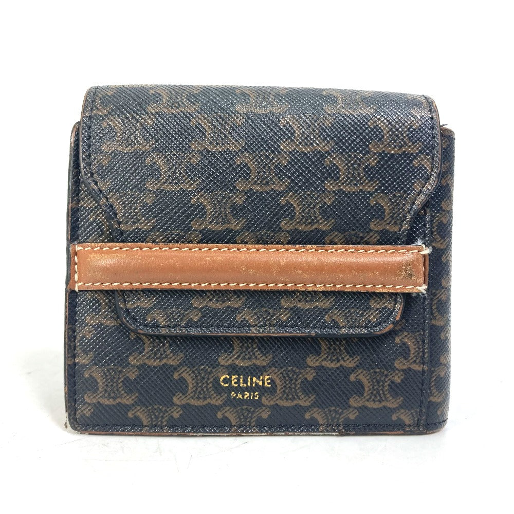 CELINE Folded wallet leather Brown Card Case triomphe wallet mens