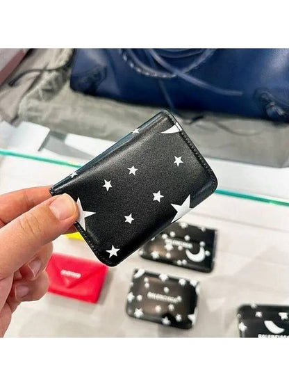 Luxury Balenciaga Trending 2025 Star Logo Print Tri-Fold Half Wallet Black