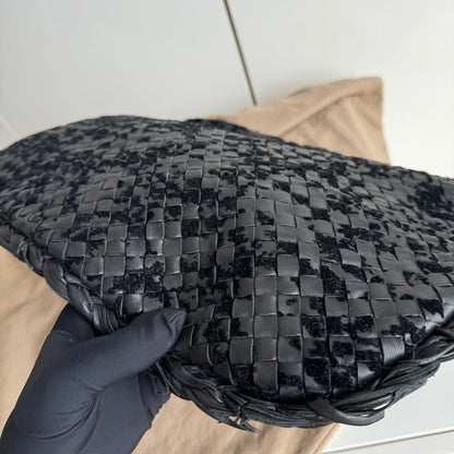 Bottega Veneta Veneta Hobo Medium Leather and Velvet Black 47cm