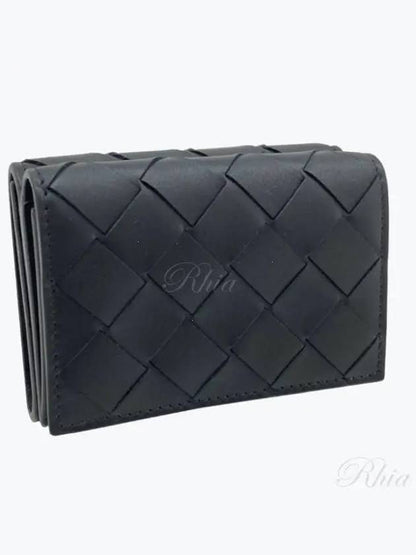 Luxury Bottega Veneta Intrecciato Tri-Fold Half Wallet Black